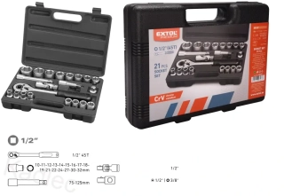 Gola sada EXTOL PREMIUM - hlavice nástrčné, sada 21ks, 1/2", CrV