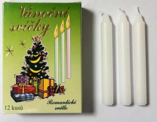 Vánoční svíčky- krabička, bílé 12 kusů
