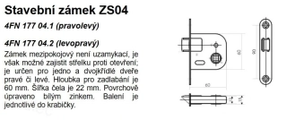 TESLA Zámek se zajistitelnou střelkou P/ZN (03215) ZS04 mezipokojový