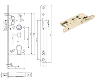 HOBES zámek zadlabávací K106A 72/60 P-L BÍ Zn jazýček vložkový