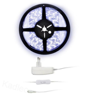 Solight LED světelný pás s testrem, 5m, sada s 12V adaptérem, 4,8W/m, IP65, studená bílá